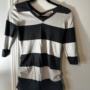 Black and Gray Striped V-Neck Top